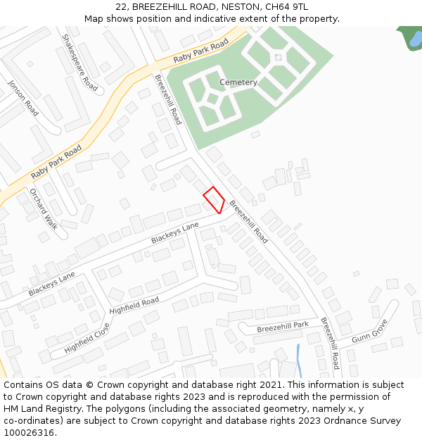 22, BREEZEHILL ROAD, NESTON, CH64 9TL: Location map and indicative extent of plot