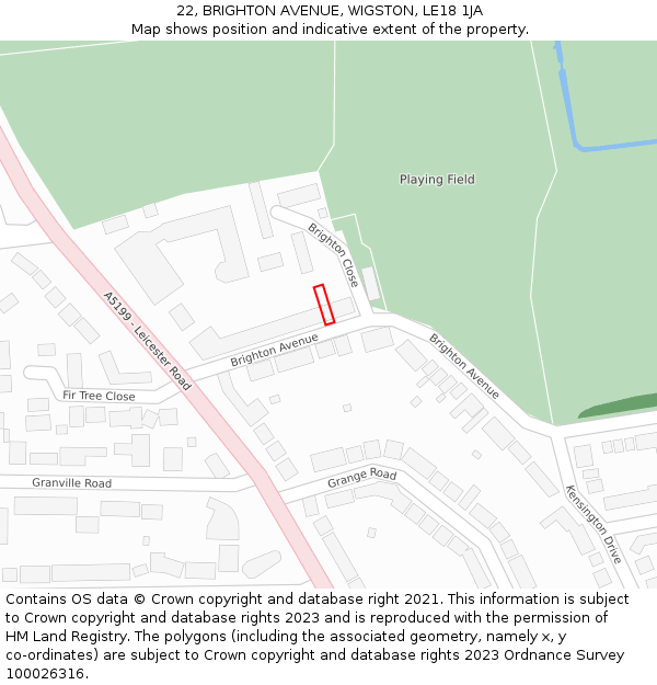 22, BRIGHTON AVENUE, WIGSTON, LE18 1JA: Location map and indicative extent of plot