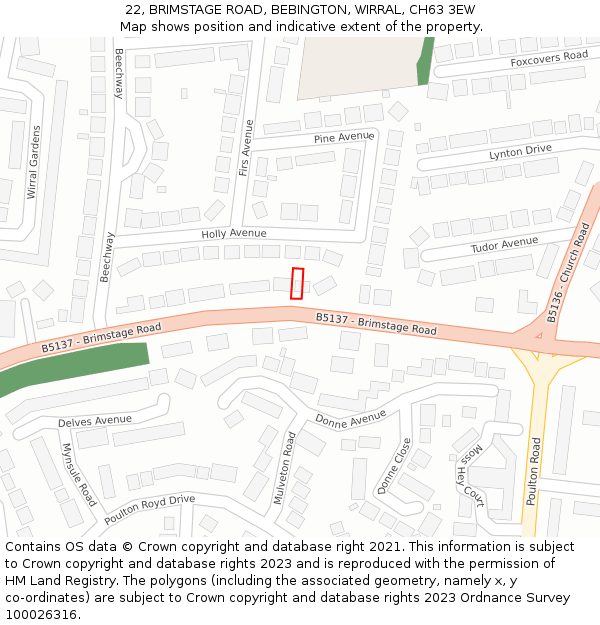 22, BRIMSTAGE ROAD, BEBINGTON, WIRRAL, CH63 3EW: Location map and indicative extent of plot