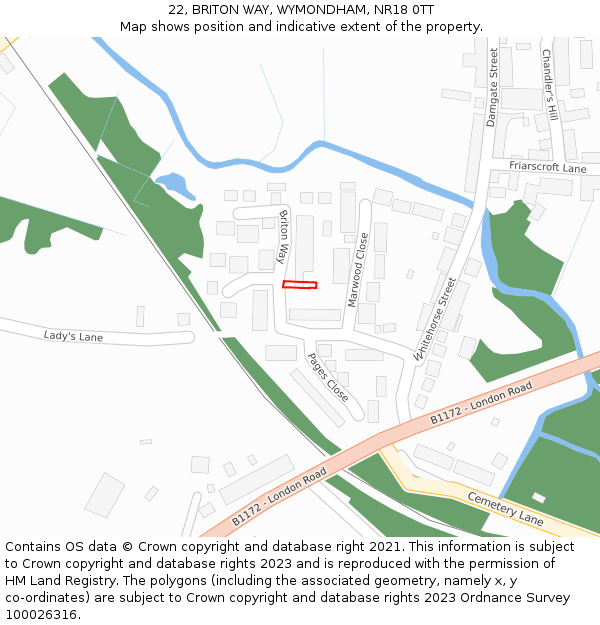 22, BRITON WAY, WYMONDHAM, NR18 0TT: Location map and indicative extent of plot