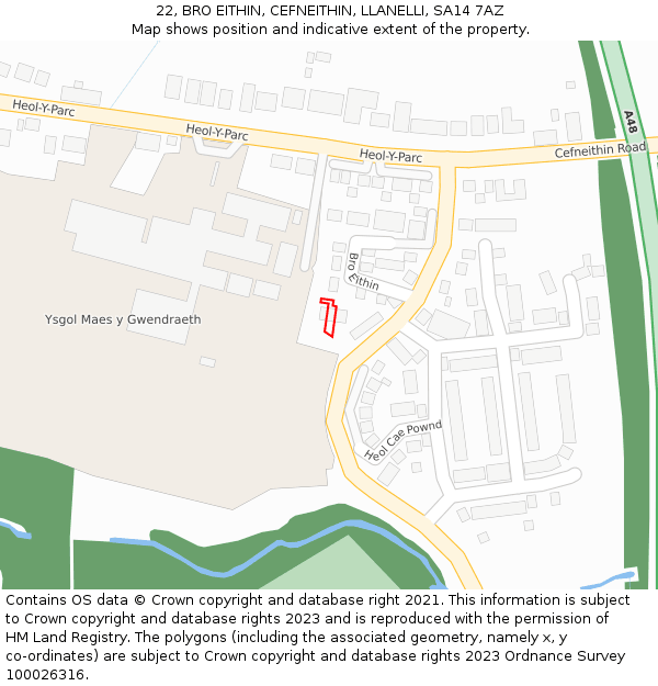 22, BRO EITHIN, CEFNEITHIN, LLANELLI, SA14 7AZ: Location map and indicative extent of plot