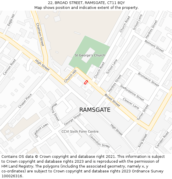 22, BROAD STREET, RAMSGATE, CT11 8QY: Location map and indicative extent of plot