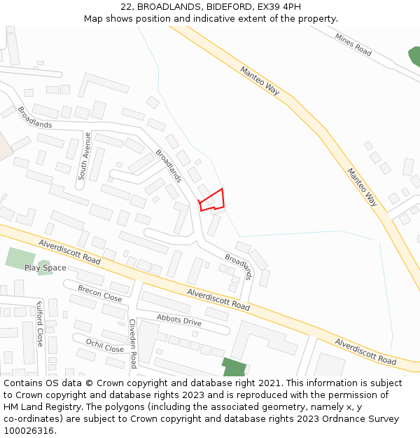 22, BROADLANDS, BIDEFORD, EX39 4PH: Location map and indicative extent of plot