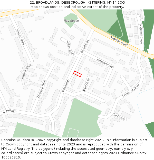 22, BROADLANDS, DESBOROUGH, KETTERING, NN14 2QG: Location map and indicative extent of plot