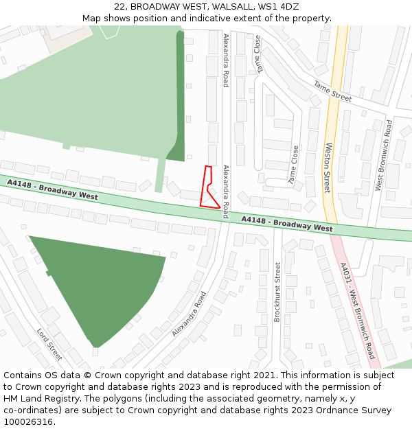 22, BROADWAY WEST, WALSALL, WS1 4DZ: Location map and indicative extent of plot