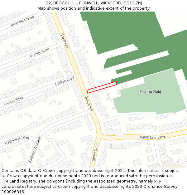 22, BROCK HILL, RUNWELL, WICKFORD, SS11 7NJ: Location map and indicative extent of plot