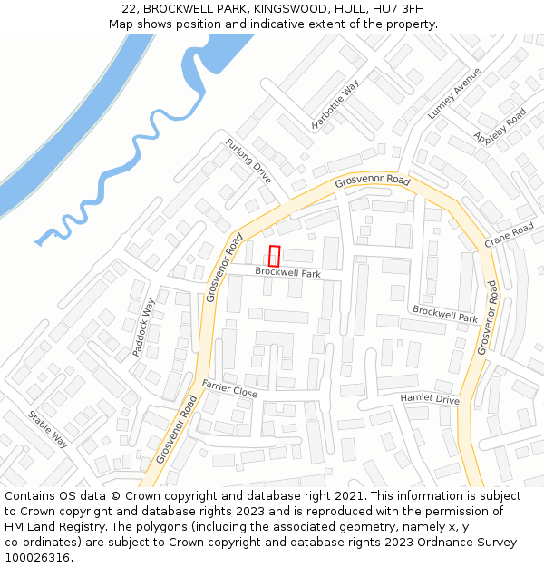 22, BROCKWELL PARK, KINGSWOOD, HULL, HU7 3FH: Location map and indicative extent of plot