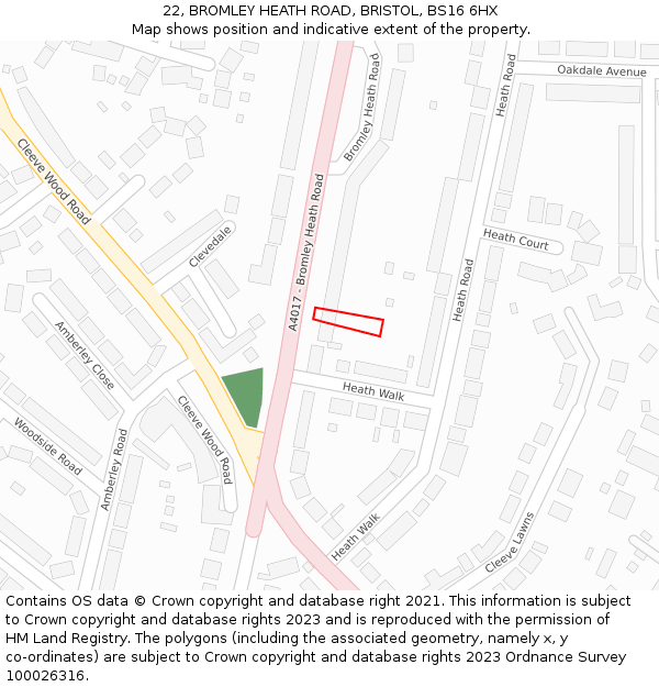 22, BROMLEY HEATH ROAD, BRISTOL, BS16 6HX: Location map and indicative extent of plot