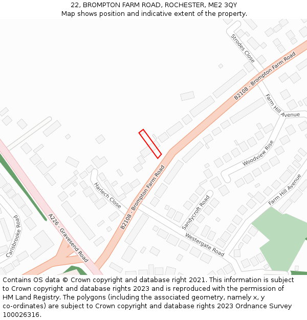 22, BROMPTON FARM ROAD, ROCHESTER, ME2 3QY: Location map and indicative extent of plot