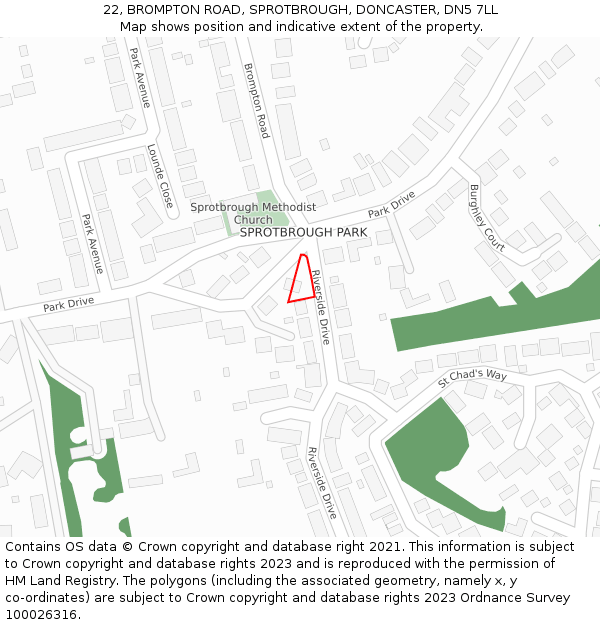 22, BROMPTON ROAD, SPROTBROUGH, DONCASTER, DN5 7LL: Location map and indicative extent of plot