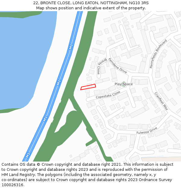 22, BRONTE CLOSE, LONG EATON, NOTTINGHAM, NG10 3RS: Location map and indicative extent of plot