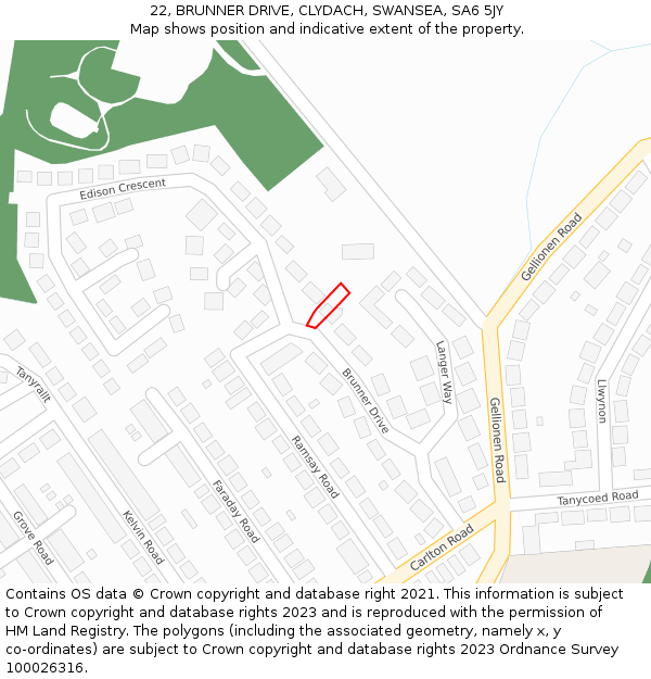 22, BRUNNER DRIVE, CLYDACH, SWANSEA, SA6 5JY: Location map and indicative extent of plot
