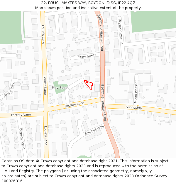 22, BRUSHMAKERS WAY, ROYDON, DISS, IP22 4QZ: Location map and indicative extent of plot