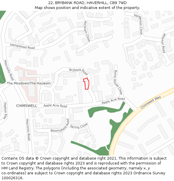 22, BRYBANK ROAD, HAVERHILL, CB9 7WD: Location map and indicative extent of plot