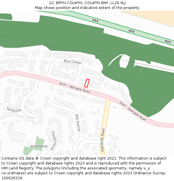 22, BRYN COLWYN, COLWYN BAY, LL29 9LJ: Location map and indicative extent of plot