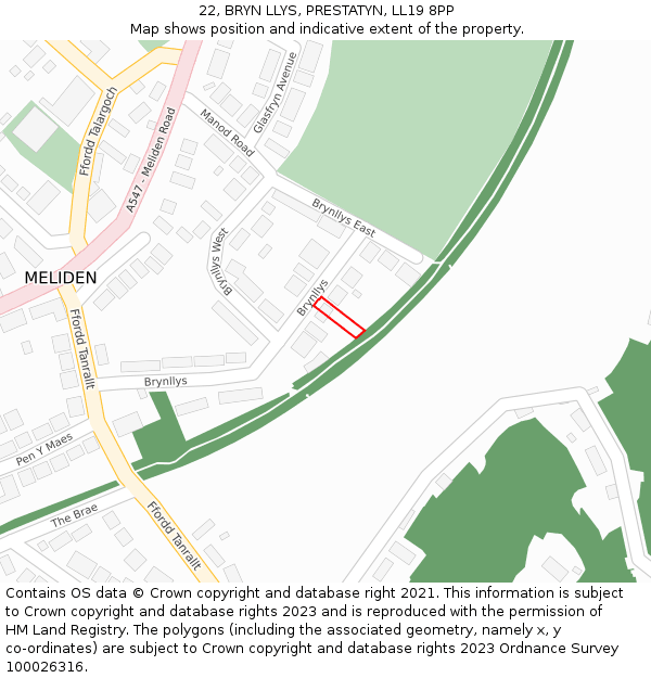 22, BRYN LLYS, PRESTATYN, LL19 8PP: Location map and indicative extent of plot