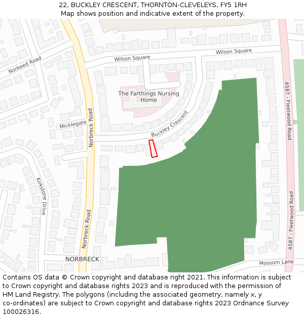 22, BUCKLEY CRESCENT, THORNTON-CLEVELEYS, FY5 1RH: Location map and indicative extent of plot