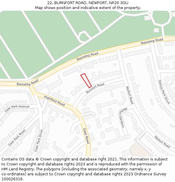 22, BURNFORT ROAD, NEWPORT, NP20 3GU: Location map and indicative extent of plot