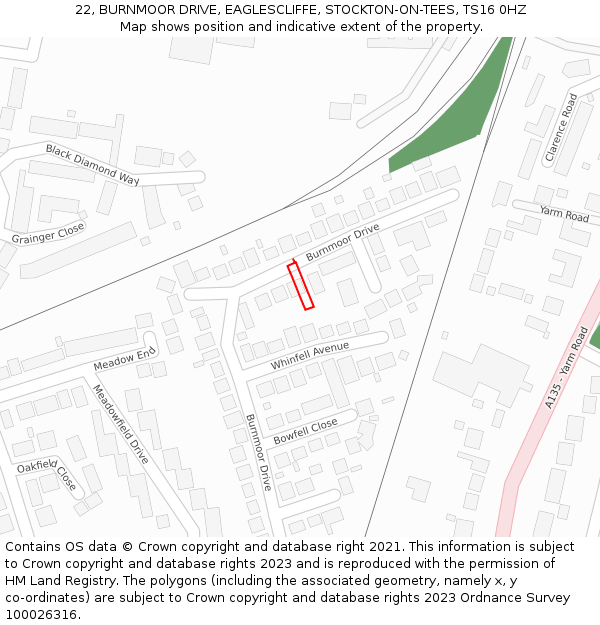 22, BURNMOOR DRIVE, EAGLESCLIFFE, STOCKTON-ON-TEES, TS16 0HZ: Location map and indicative extent of plot