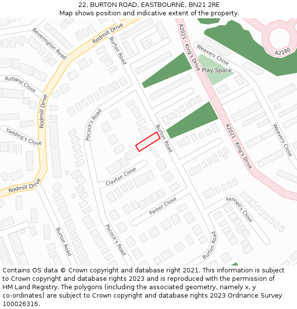 22, BURTON ROAD, EASTBOURNE, BN21 2RE: Location map and indicative extent of plot