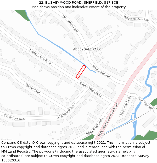 22, BUSHEY WOOD ROAD, SHEFFIELD, S17 3QB: Location map and indicative extent of plot