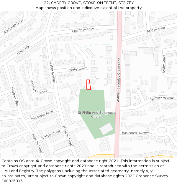 22, CADEBY GROVE, STOKE-ON-TRENT, ST2 7BY: Location map and indicative extent of plot