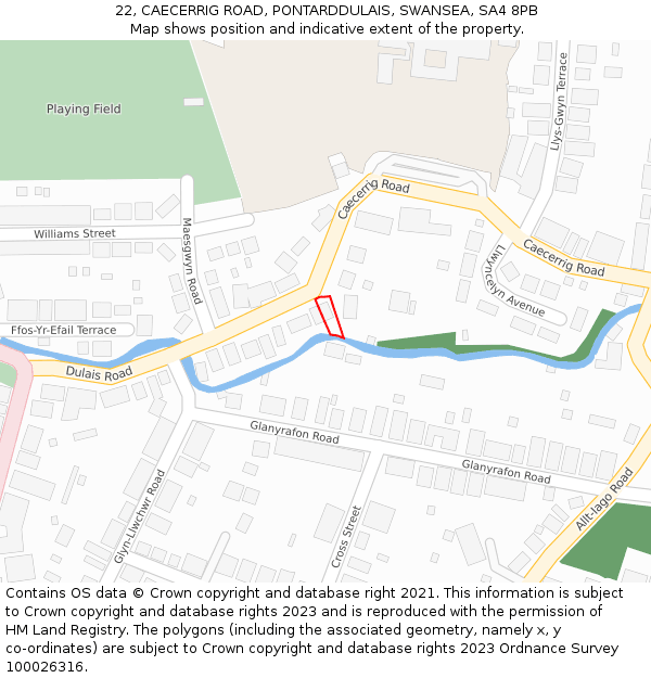 22, CAECERRIG ROAD, PONTARDDULAIS, SWANSEA, SA4 8PB: Location map and indicative extent of plot