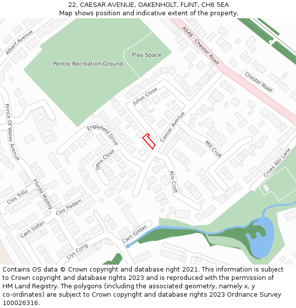 22, CAESAR AVENUE, OAKENHOLT, FLINT, CH6 5EA: Location map and indicative extent of plot