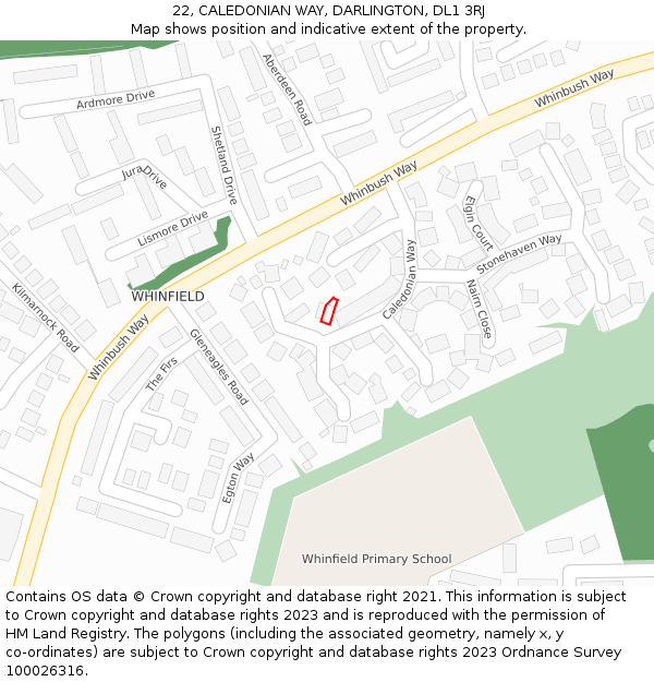 22, CALEDONIAN WAY, DARLINGTON, DL1 3RJ: Location map and indicative extent of plot