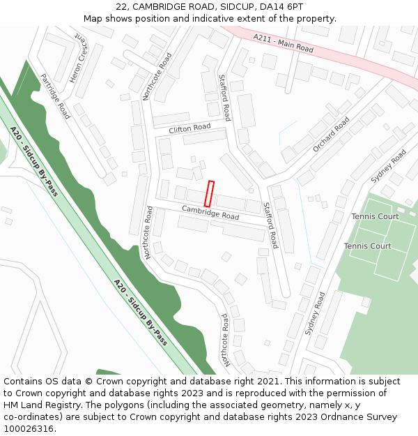 22, CAMBRIDGE ROAD, SIDCUP, DA14 6PT: Location map and indicative extent of plot