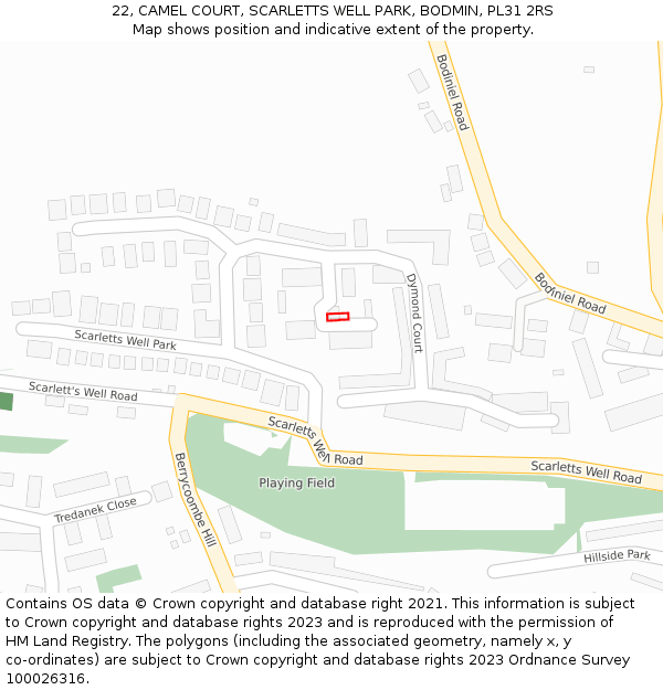 22, CAMEL COURT, SCARLETTS WELL PARK, BODMIN, PL31 2RS: Location map and indicative extent of plot