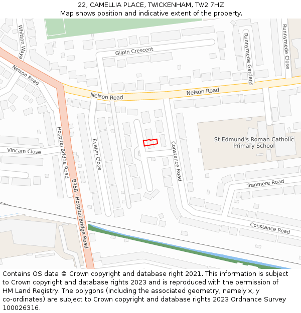 22, CAMELLIA PLACE, TWICKENHAM, TW2 7HZ: Location map and indicative extent of plot