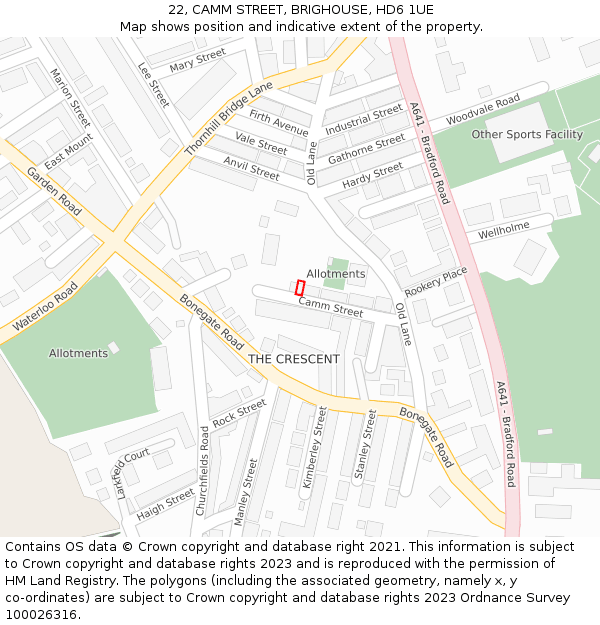 22, CAMM STREET, BRIGHOUSE, HD6 1UE: Location map and indicative extent of plot