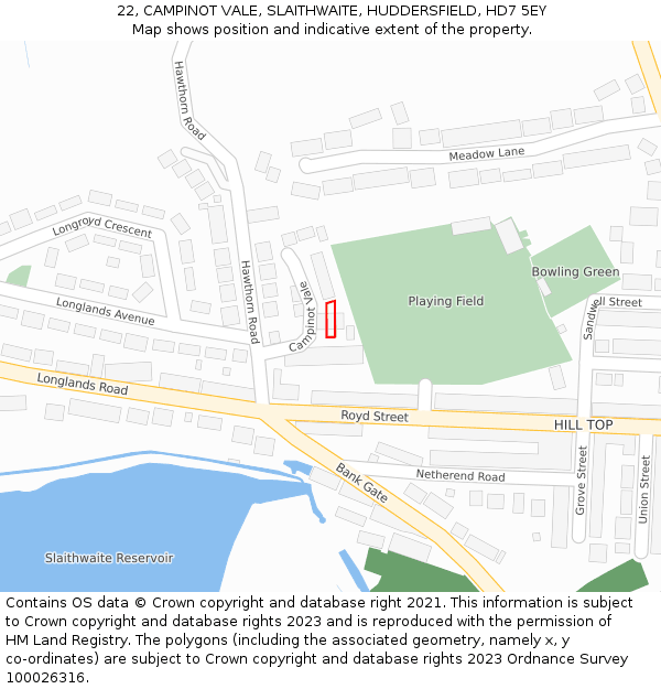 22, CAMPINOT VALE, SLAITHWAITE, HUDDERSFIELD, HD7 5EY: Location map and indicative extent of plot