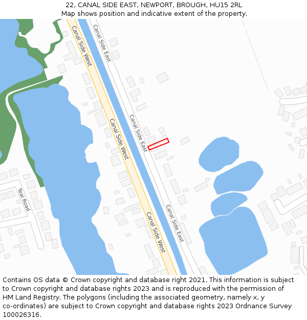 22, CANAL SIDE EAST, NEWPORT, BROUGH, HU15 2RL: Location map and indicative extent of plot