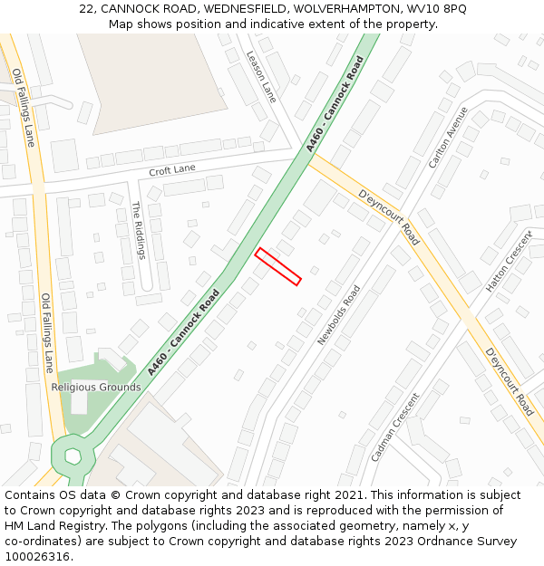 22, CANNOCK ROAD, WEDNESFIELD, WOLVERHAMPTON, WV10 8PQ: Location map and indicative extent of plot