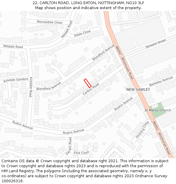 22, CARLTON ROAD, LONG EATON, NOTTINGHAM, NG10 3LF: Location map and indicative extent of plot