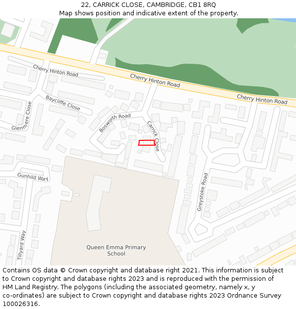 22, CARRICK CLOSE, CAMBRIDGE, CB1 8RQ: Location map and indicative extent of plot