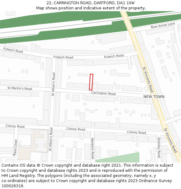 22, CARRINGTON ROAD, DARTFORD, DA1 1XW: Location map and indicative extent of plot