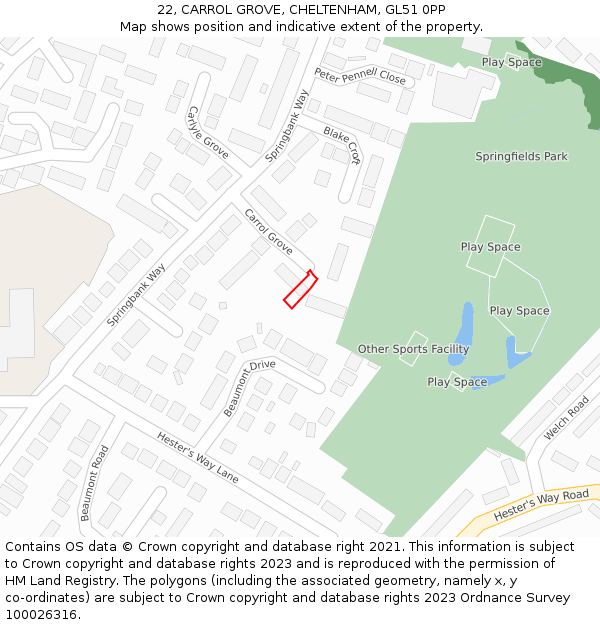 22, CARROL GROVE, CHELTENHAM, GL51 0PP: Location map and indicative extent of plot