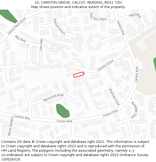 22, CARSTON GROVE, CALCOT, READING, RG31 7ZN: Location map and indicative extent of plot