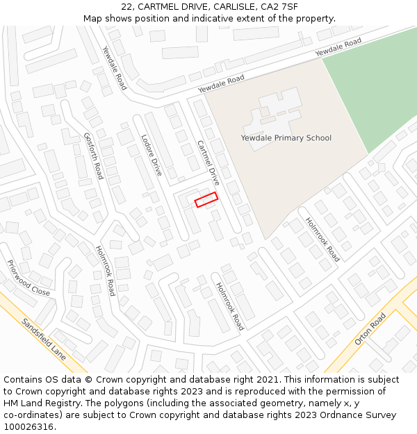 22, CARTMEL DRIVE, CARLISLE, CA2 7SF: Location map and indicative extent of plot