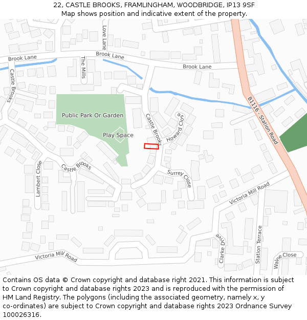 22, CASTLE BROOKS, FRAMLINGHAM, WOODBRIDGE, IP13 9SF: Location map and indicative extent of plot