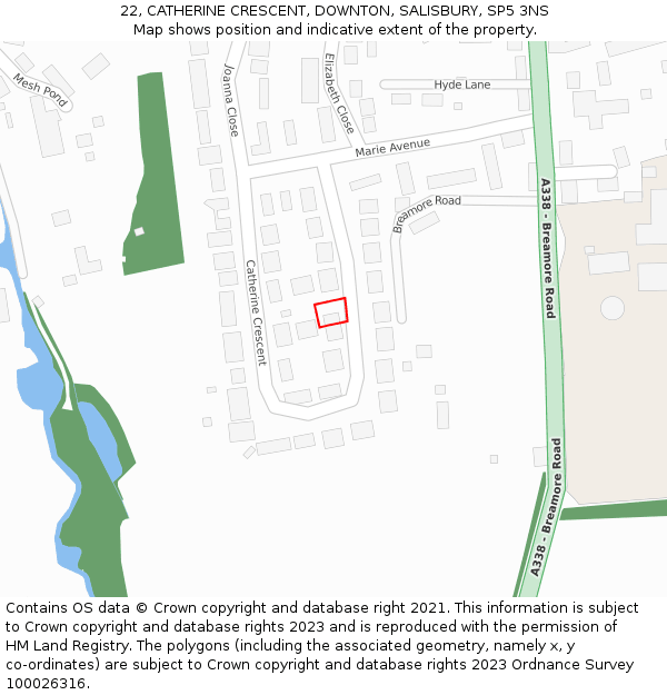 22, CATHERINE CRESCENT, DOWNTON, SALISBURY, SP5 3NS: Location map and indicative extent of plot