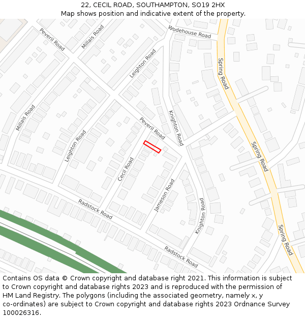 22, CECIL ROAD, SOUTHAMPTON, SO19 2HX: Location map and indicative extent of plot