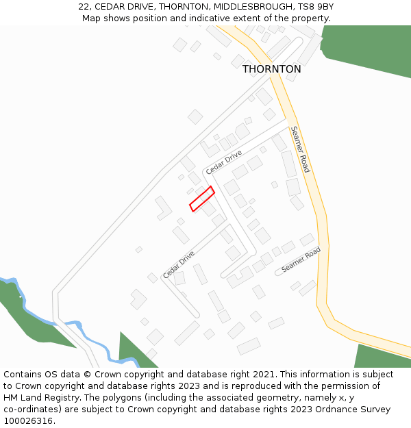 22, CEDAR DRIVE, THORNTON, MIDDLESBROUGH, TS8 9BY: Location map and indicative extent of plot