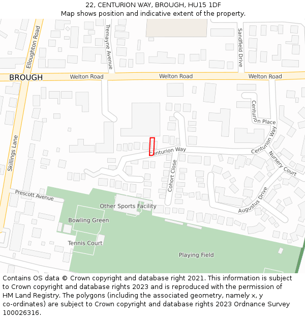 22, CENTURION WAY, BROUGH, HU15 1DF: Location map and indicative extent of plot