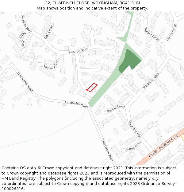 22, CHAFFINCH CLOSE, WOKINGHAM, RG41 3HN: Location map and indicative extent of plot