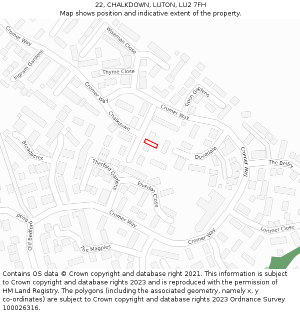 22, CHALKDOWN, LUTON, LU2 7FH: Location map and indicative extent of plot