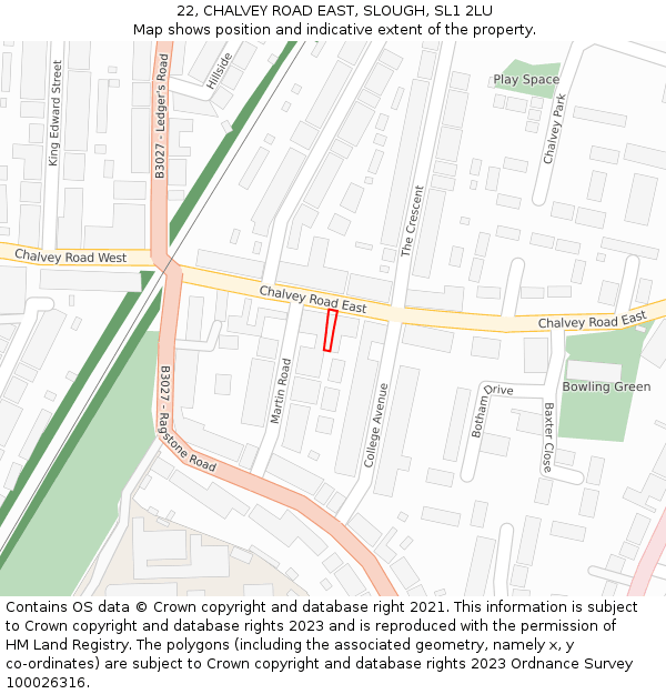 22, CHALVEY ROAD EAST, SLOUGH, SL1 2LU: Location map and indicative extent of plot